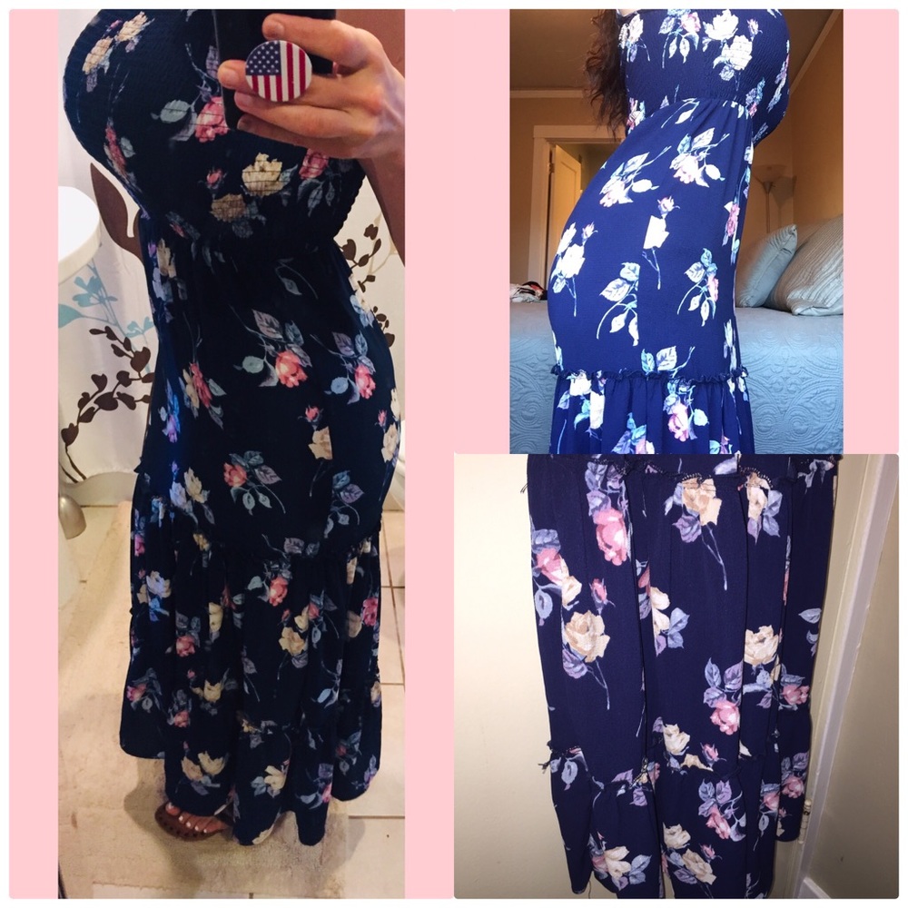Navy blue floral country style maxi dress